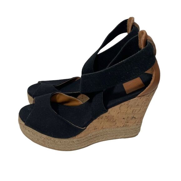 Tory Burch Black Strappy Wedge Sandals - Picture 1 of 9